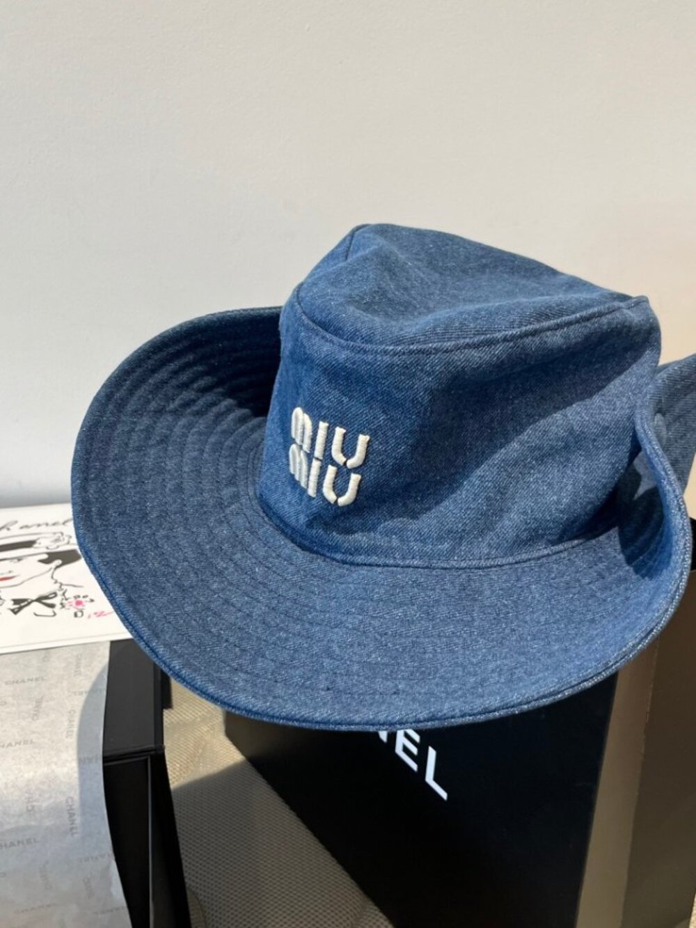 🌈Miu Miu🌈 Blue - Sun Hat - White Lettering with Buckle, Western Cowboy Style